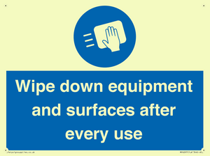 Wipe down equipment and surfaces after every use